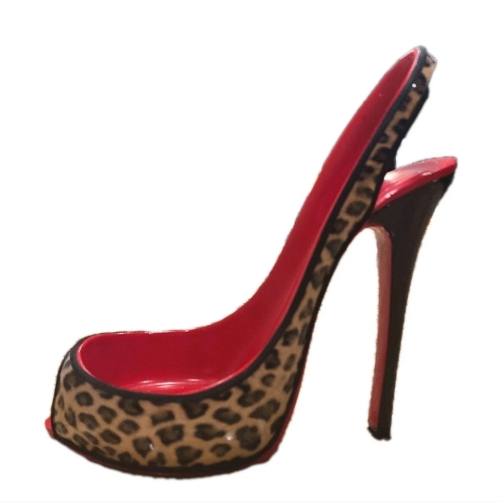 Bebe WINE BOTTLE HOLDER Stiletto Shoe Leopard Red Heavy Padded Bottom